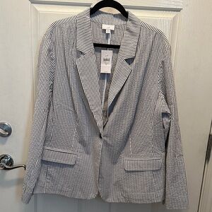 J. Jill Blue and White Striped Blazer 97% Cotton 3% Spandex Size XL
